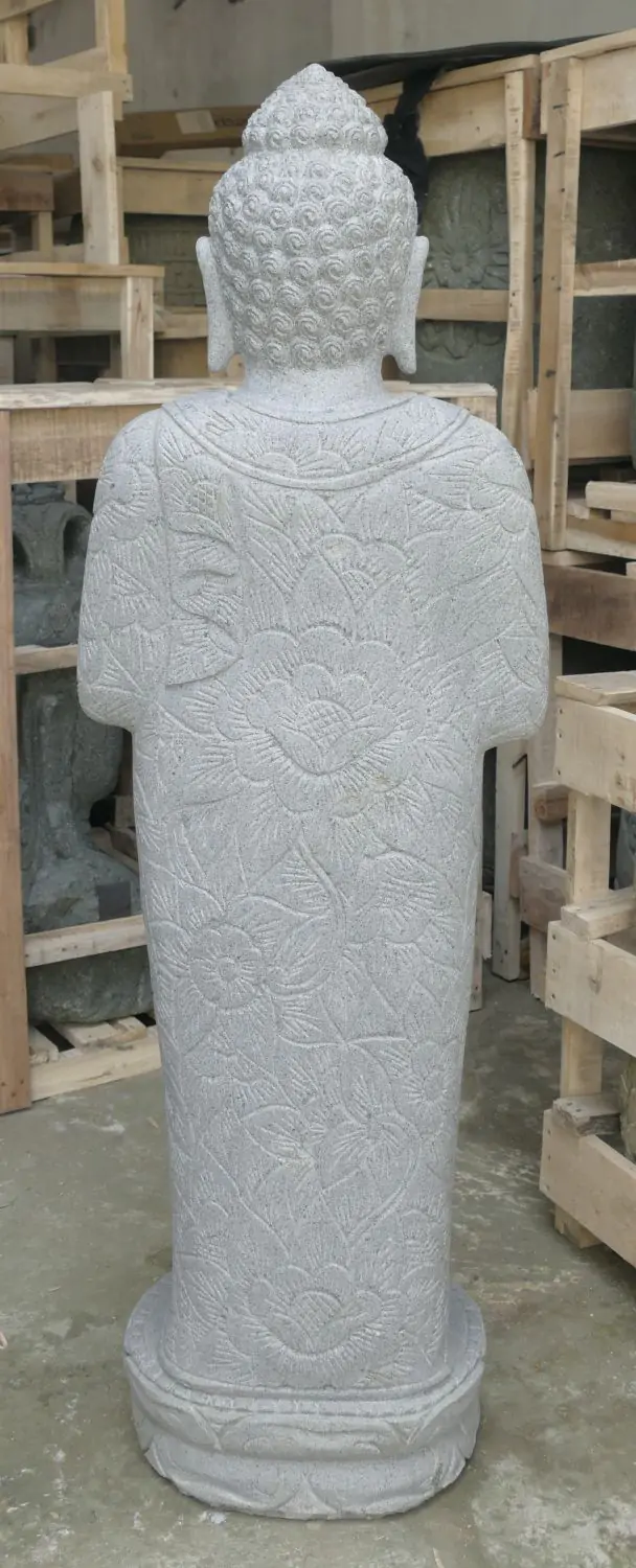  Product image 5 of the product “Standing Buddha with floral carving, Greeting position. 40 x 28 x 122m. Natural stone (river stone), stonemasonry ”